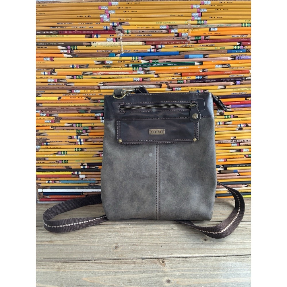 Chala Gemini Messenger Crossbody Vegan Leather Minimalist Dusty Brown/Gray